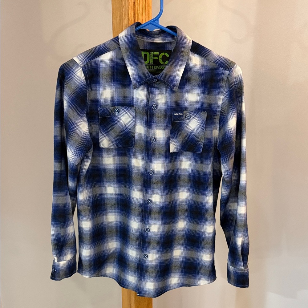 DIXXON Blue and White Plaid Kids Button Down Shirt